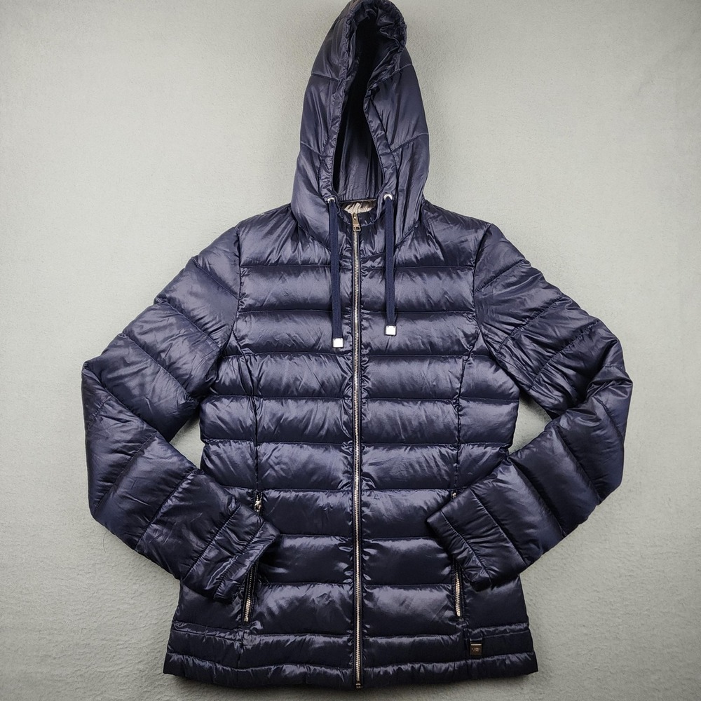 Andrew Marc Jacket Womens XS Blue Packable Down Puffer Hooded Zip Lightweight